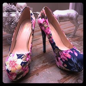 Paprika Blue Flowered Platform Stilettos